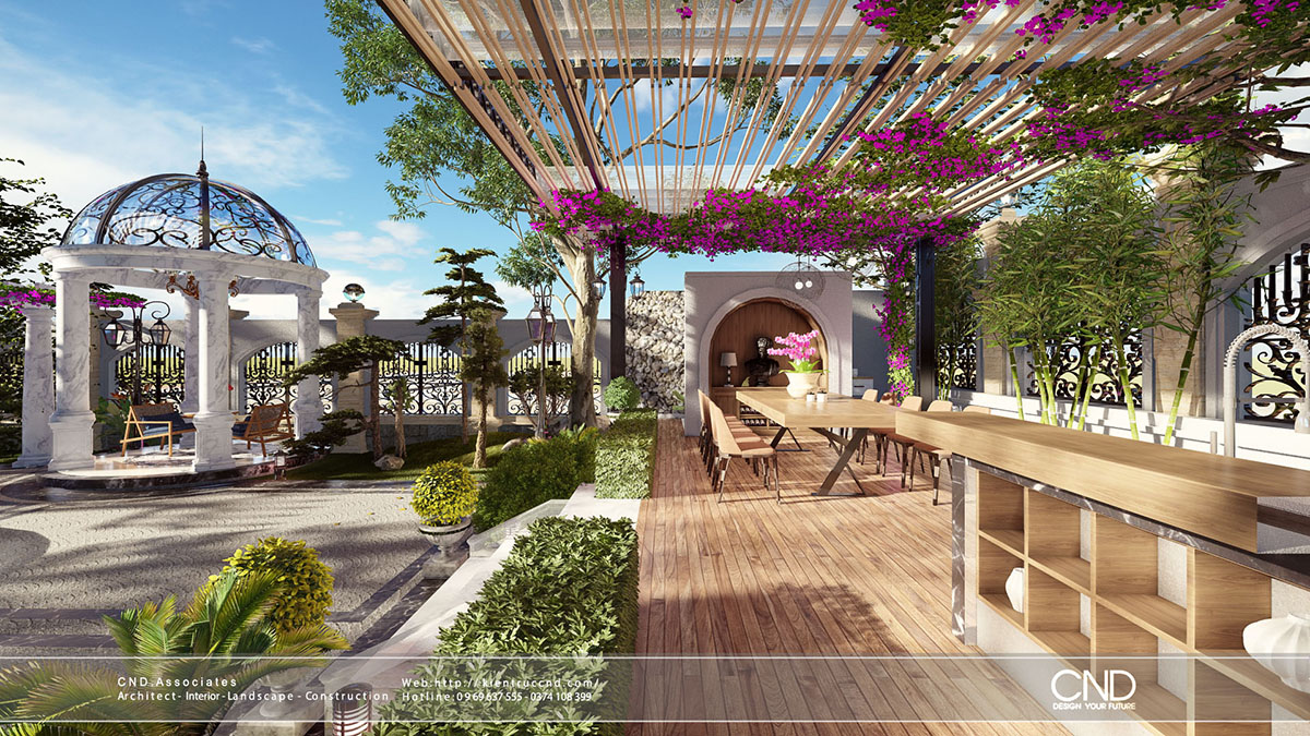 Thiết kế sân vườn biệt thự - Kiến trúc CND, TP Vinh, Nghệ An