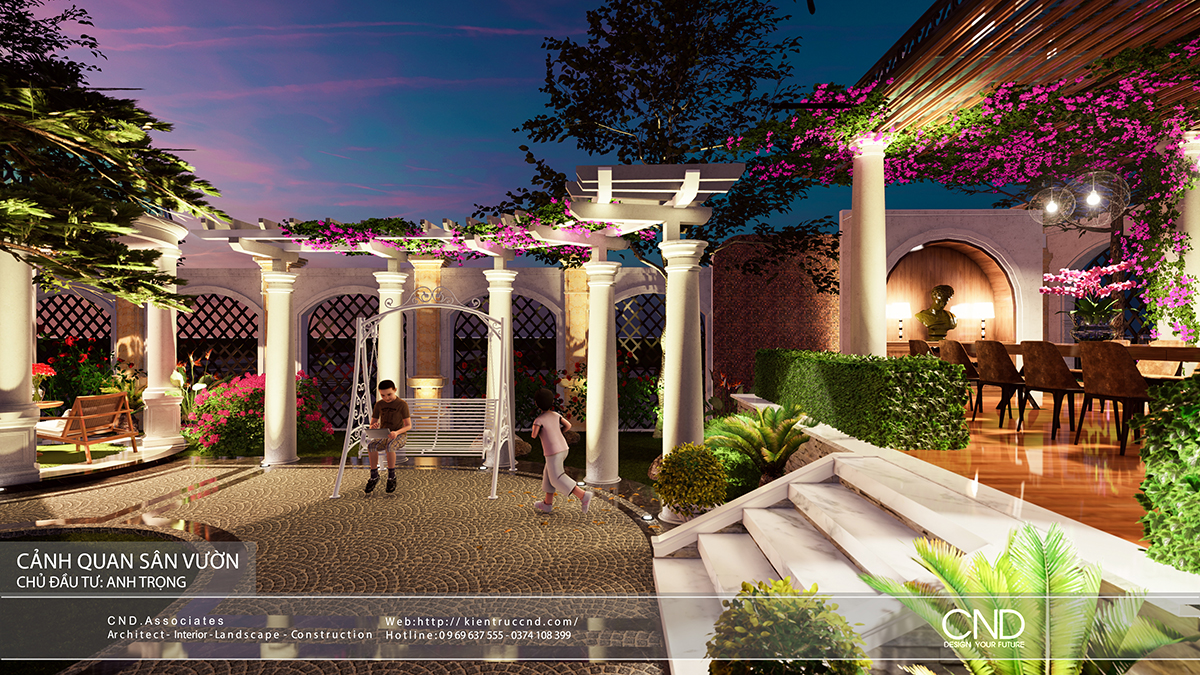 Thiết kế sân vườn biệt thự - Kiến trúc CND, TP Vinh, Nghệ An